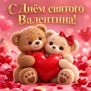 Открытка «С Днём святого Валентина!» с мишками и сердцем