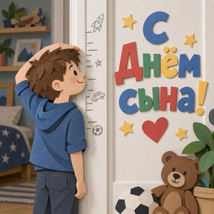 Открытка «С Днём сына!» с отметками роста