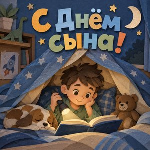 Открытка «С Днём сына!» с шалашом и фонариком