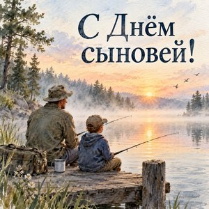 Открытка «С Днём сыновей!» с рыбалкой папы и сына
