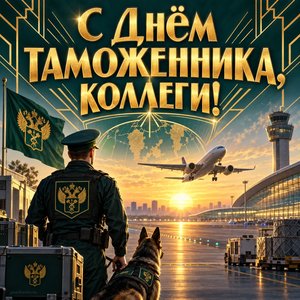 Открытка «С Днём таможенника, коллеги!» с аэропортом