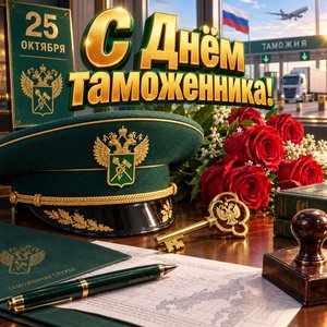 Открытка «С Днём таможенника!» с фуражкой и розами