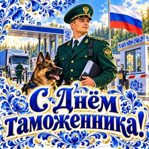 Открытка «С Днём таможенника!» с таможенником на посту
