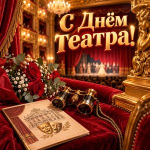 Открытка «С Днём театра!» с биноклем в ложе