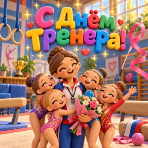 Открытка «С Днём тренера!» с гимнастическим залом