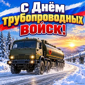 Открытка «С Днём трубопроводных войск!» с бензовозом
