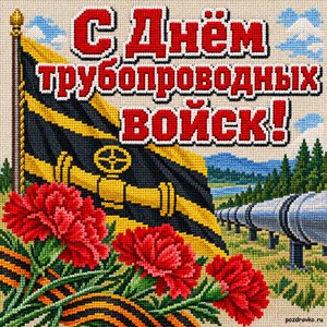 Открытка «С Днём трубопроводных войск!» с гвоздиками