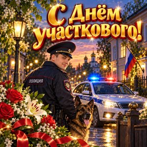 Открытка «С Днём участкового!» с патрульной машиной