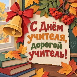 Открытка «С Днём учителя, дорогой учитель!» со школьным звонком