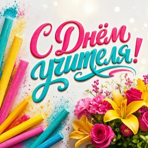 Открытка с Днём учителя с цветами и пожеланием
