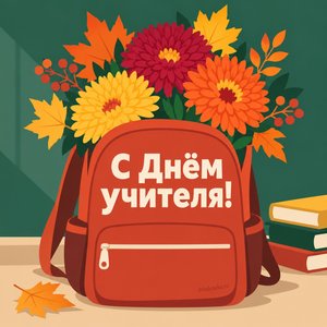 Открытка «С Днём учителя!» с рюкзаком цветов