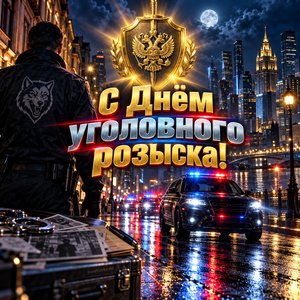 Открытка «С Днём уголовного розыска!» с ночным городом