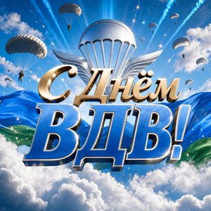 Открытка с Днём ВДВ с праздничным небом