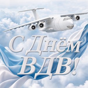 Открытка с Днём ВДВ с самолётом над облаками