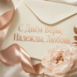 Открытка с Днём Веры, Надежды, Любови с атласной лентой и конвертом