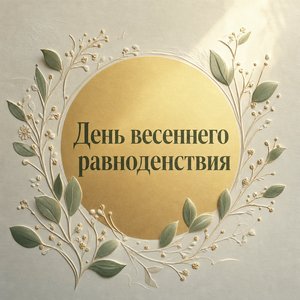 Открытка с Днём весеннего равноденствия с золотым солнцем и ветвями