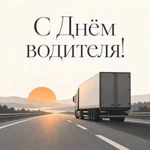 Открытка «С Днём водителя!» с фурой на рассвете