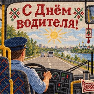 Открытка «С Днём водителя!» с кабиной автобуса