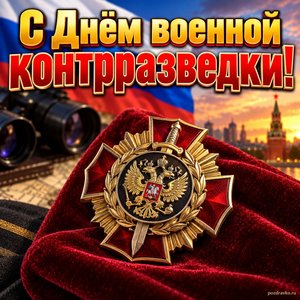 Открытка «С Днём военной контрразведки!» с медалью