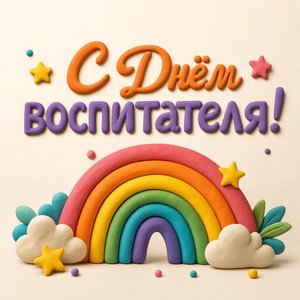 Открытка с Днём воспитателя и дошкольного работника с пластилиновой радугой