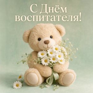 Открытка с Днём воспитателя и дошкольного работника с плюшевым мишкой