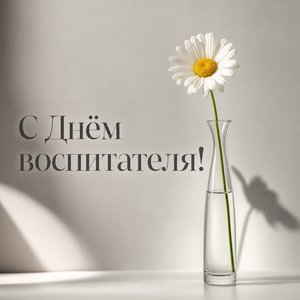 Открытка с Днём воспитателя и дошкольного работника с ромашкой в вазе