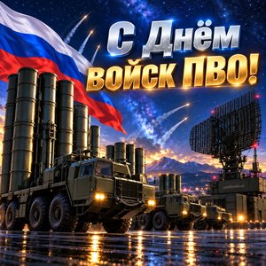 Открытка «С Днём войск ПВО!» с радаром и ракетами Открытка «С Днём войск ПВО!» с радаром и ракетами