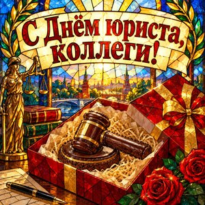 Открытка «С Днём юриста, коллеги!» с тортом-молотком