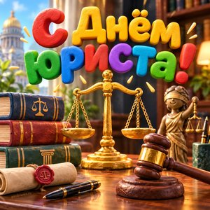 Открытка «С Днём юриста!» с весами и молотком