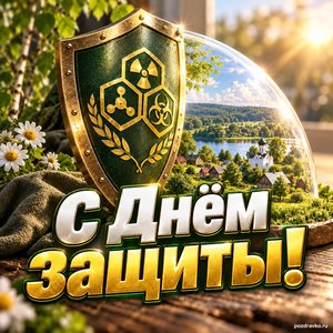 Открытка «С Днём защиты!» со щитом над полем