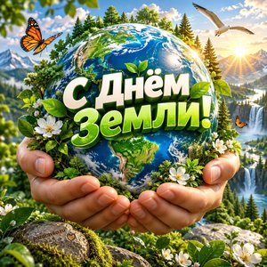Открытка «С Днём Земли!» с планетой в руках