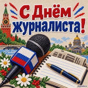 Открытка «С Днём журналиста!» с микрофоном