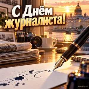 Открытка «С Днём журналиста!» с пером