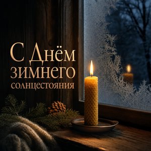 Открытка с Днём зимнего солнцестояния со свечой у окна