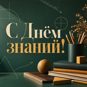 Открытка с Днём знаний со школьной доской и меловой графикой