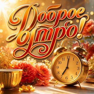Открытка доброе утро с золотым будильником