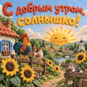 Открытка «С добрым утром, солнышко!» с улыбчивым солнцем