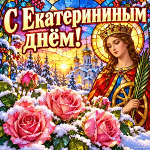 Открытка «С Екатерининым днём!» с розовыми розами