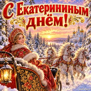 Открытка «С Екатерининым днём!» с санями