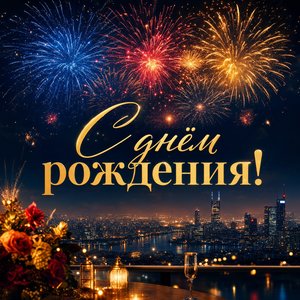 Открытка с фейерверками на День Рождения