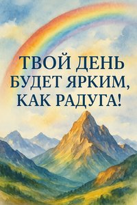 Открытка с горами и радугой