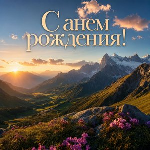 Открытка с горным пейзажем на День Рождения