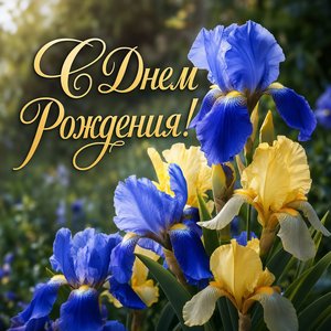Открытка с ирисами на день рождения
