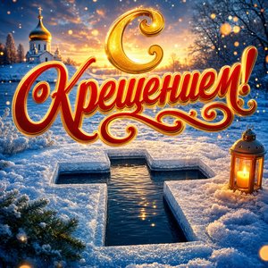 Открытка на Крещение Господне с ледяной купелью