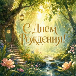 Открытка с лесом на День Рождения
