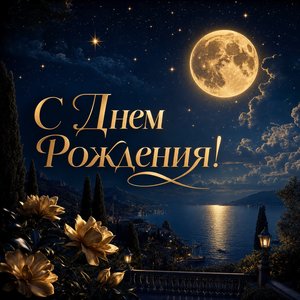 Открытка с луной на День Рождения
