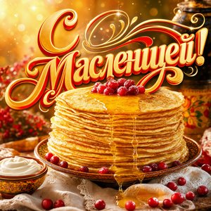 Открытка Масленица с блинами и мёдом