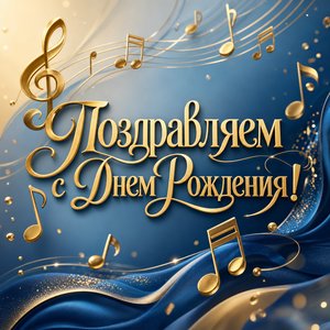 Открытка с музыкальными нотами на День Рождения