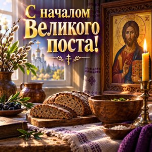 Открытка «С началом Великого поста!» с постным столом