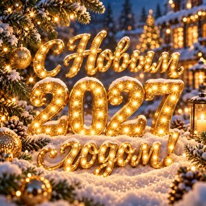 Открытка «С Новым 2027 годом!» с цифрами 2027 из огоньков